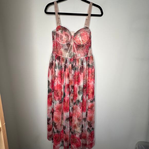 Beulah Corset Floral Mesh Midi Dress Size Large - Picture 4 of 9